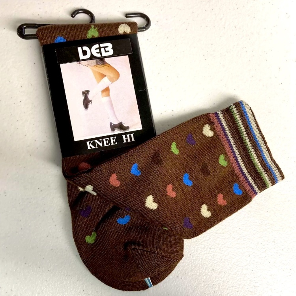 Deb Knee Highs Brown With Multicolored Hearts